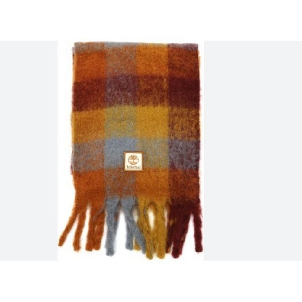 TIMBERLAND chunky plaid fringes women's winter scarf - Glazed ginger /Brown